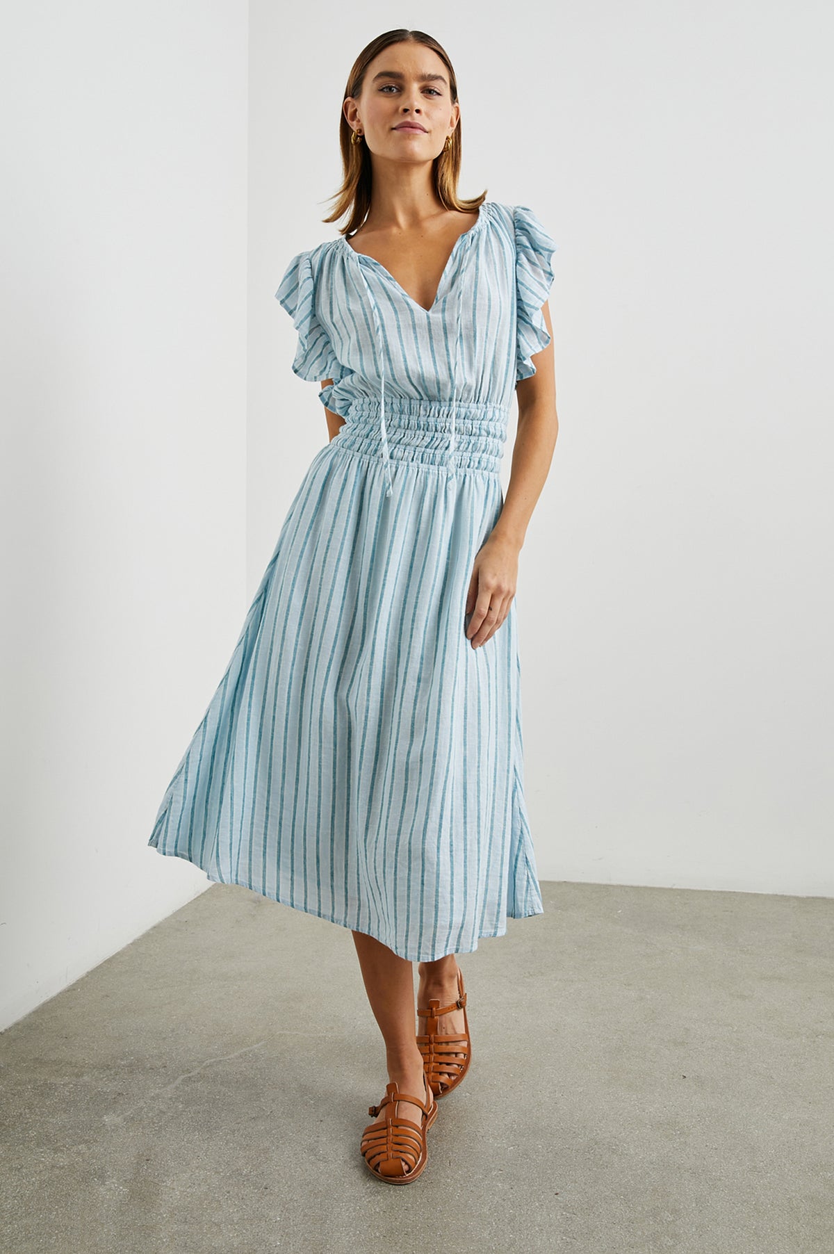 Blue striped linen mix summer dress