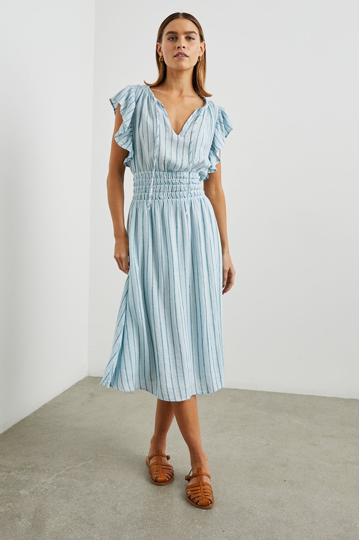 Blue striped linen mix summer dress