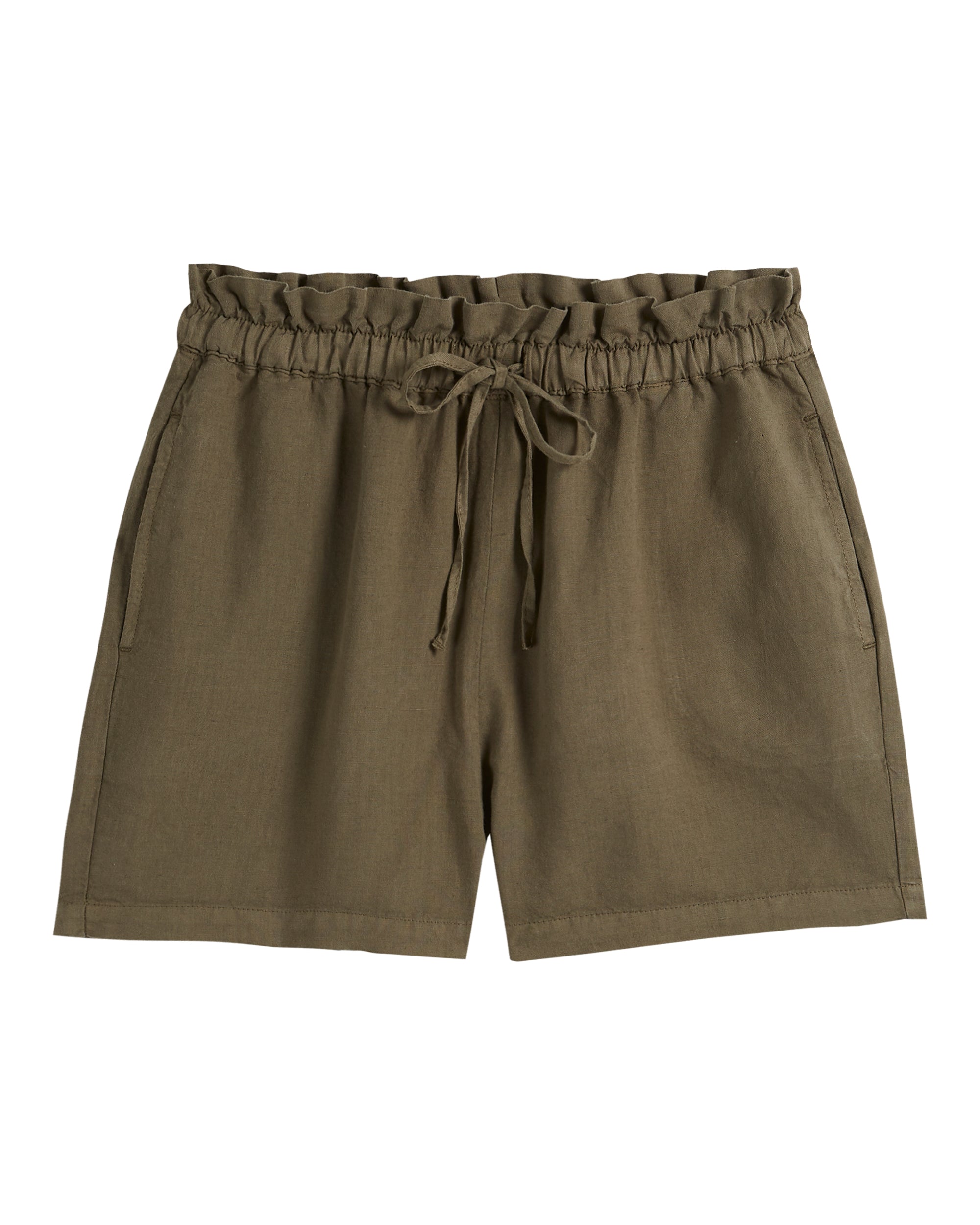 Khaki linen blend shorts with drawstring waist 