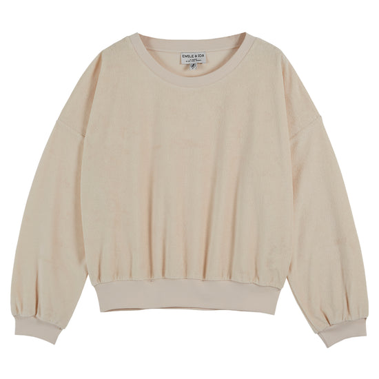 Cream terry towelling scoop neck boxy sweatshirt