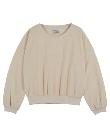 Cream terry towelling scoop neck boxy sweatshirt