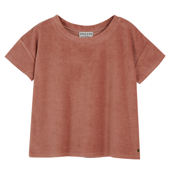 Blush terry jersey short sleeved tee with scoop neckline