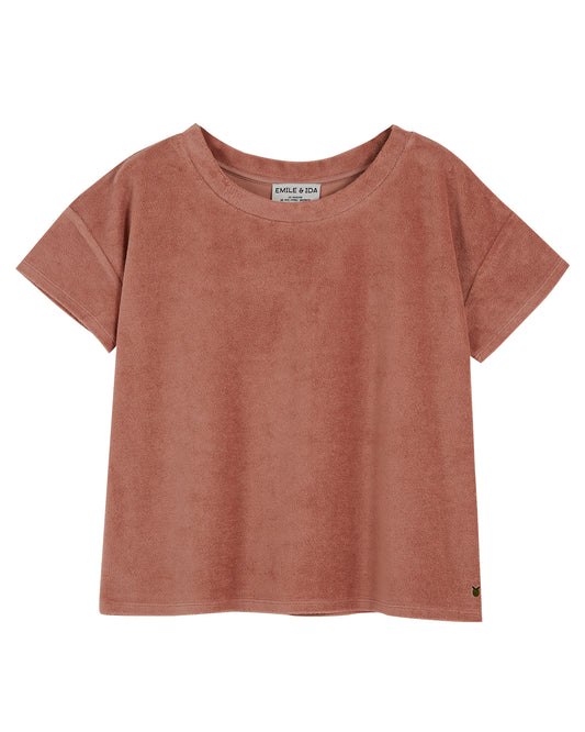 Blush terry jersey short sleeved tee with scoop neckline