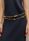 womens beaded chain belt with brown and white beads 