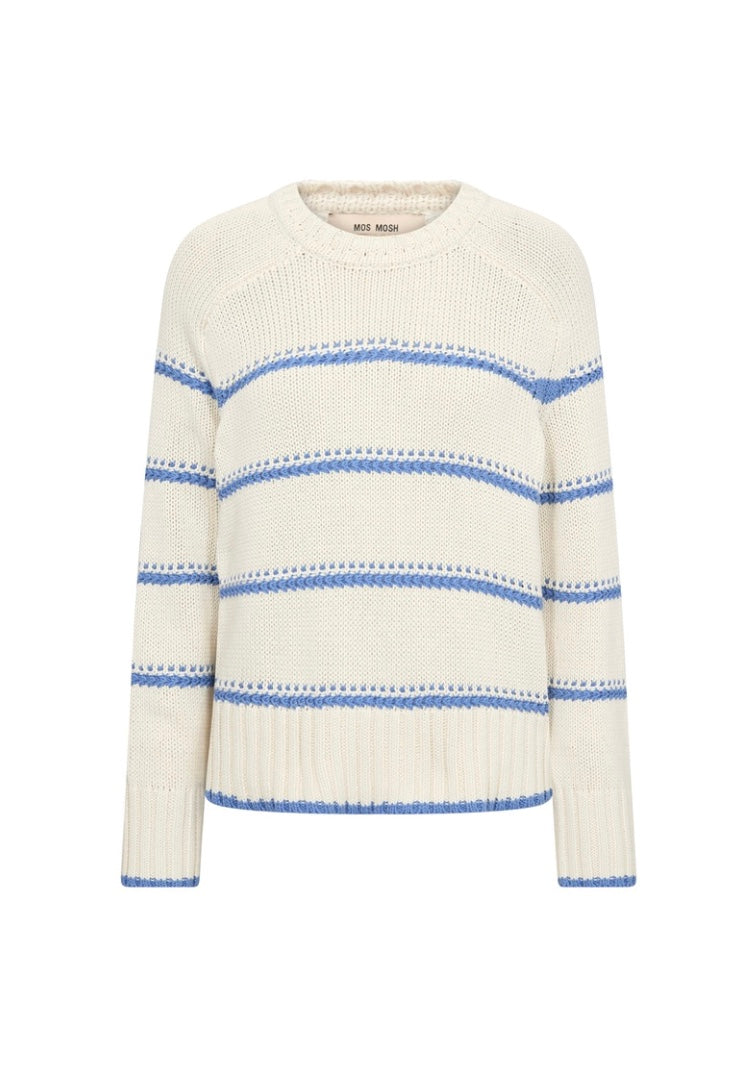White sweater with blue stripes on a white background