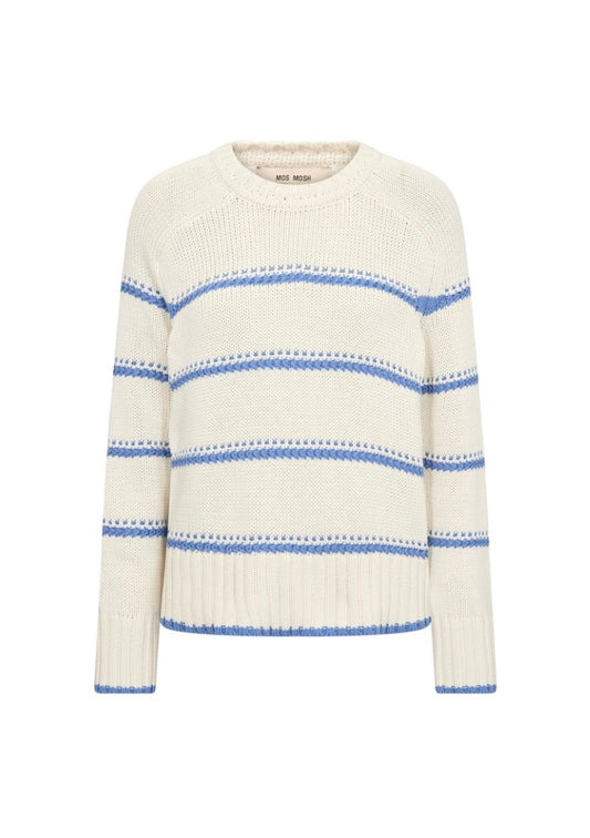 White sweater with blue stripes on a white background
