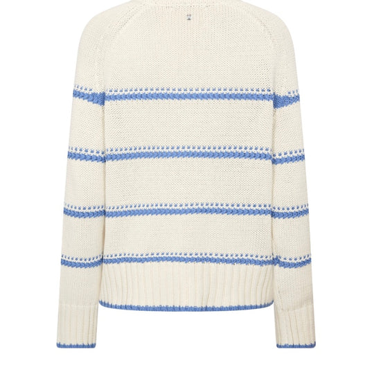 White sweater with blue stripes on a white background