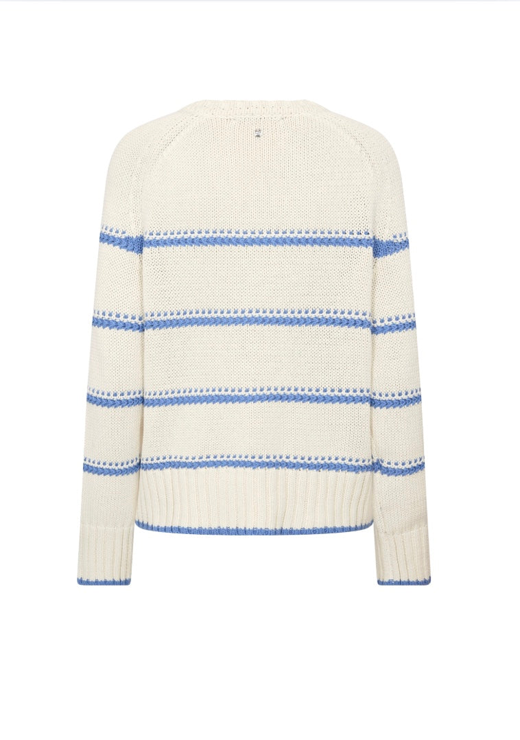White sweater with blue stripes on a white background