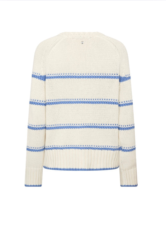 White sweater with blue stripes on a white background
