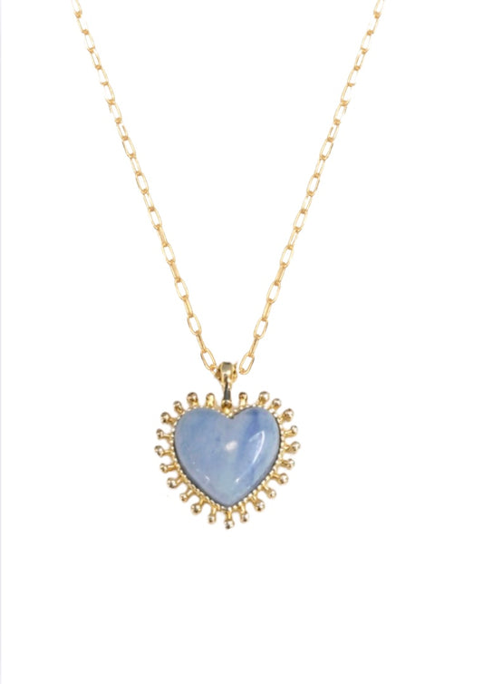 Mini Heart Pendant Necklace Blue Aventurine