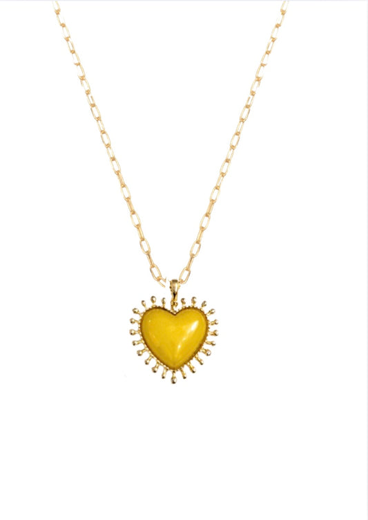 Mini Heart Pendant Necklace Yellow Jade