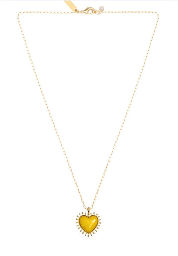Mini Heart Pendant Necklace Yellow Jade