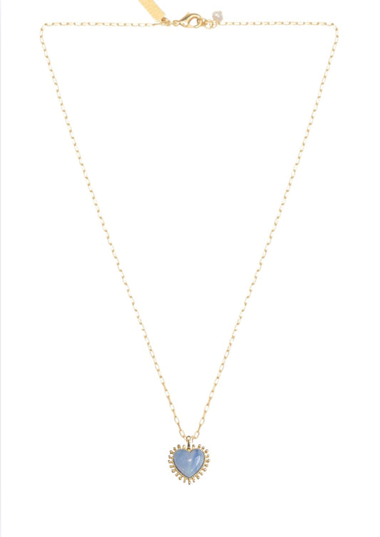Mini Heart Pendant Necklace Blue Aventurine