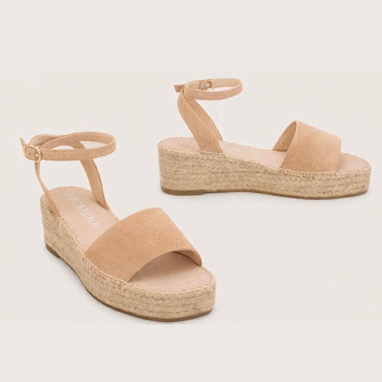 Beige Suede espadrille with woven sole