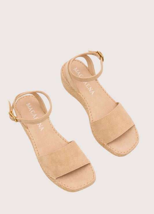 Beige Suede espadrille with woven sole