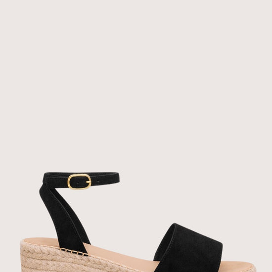 Black wedge sandal with espadrille sole 