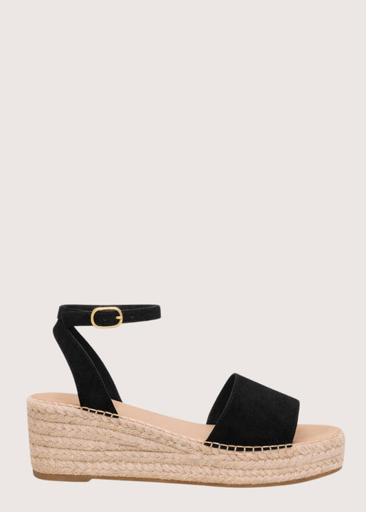 Black wedge sandal with espadrille sole 