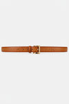 tan belt with gold studs and buckle