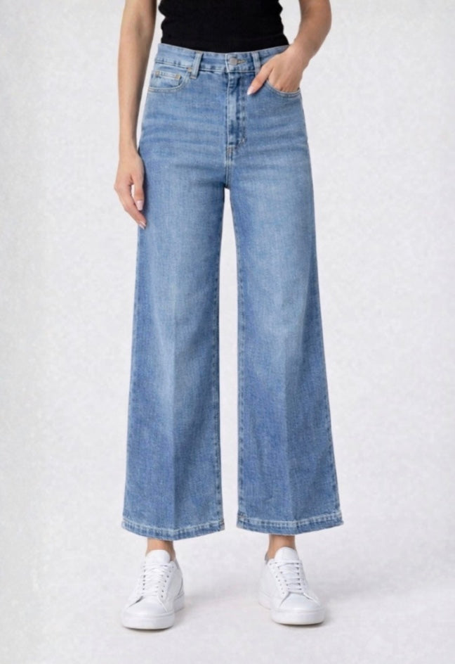 blue wide leg cropped jeans 