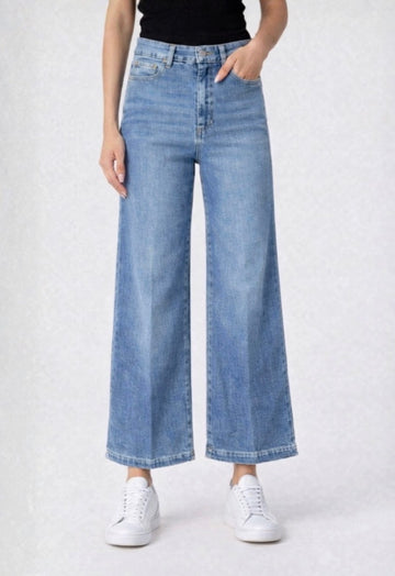 blue wide leg cropped jeans 