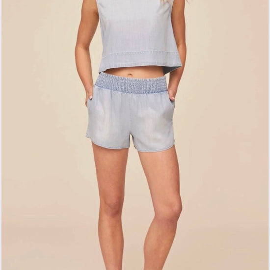 womens light blue elasticated waist shorts