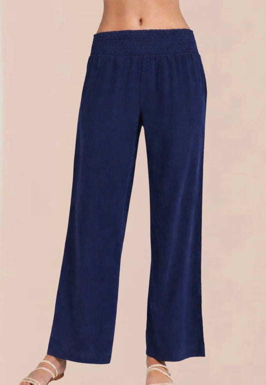 Smocked Waist Trousers Midnight Surf