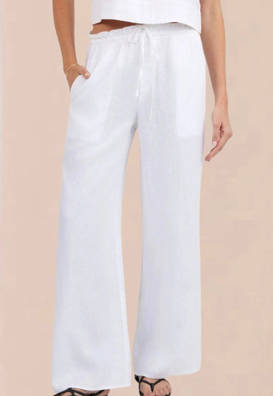 Ruffle Wide Leg Trousers White