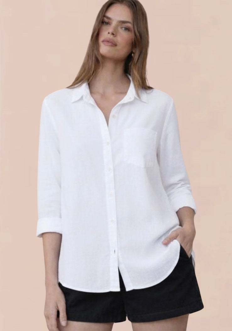 womens white linen shirt