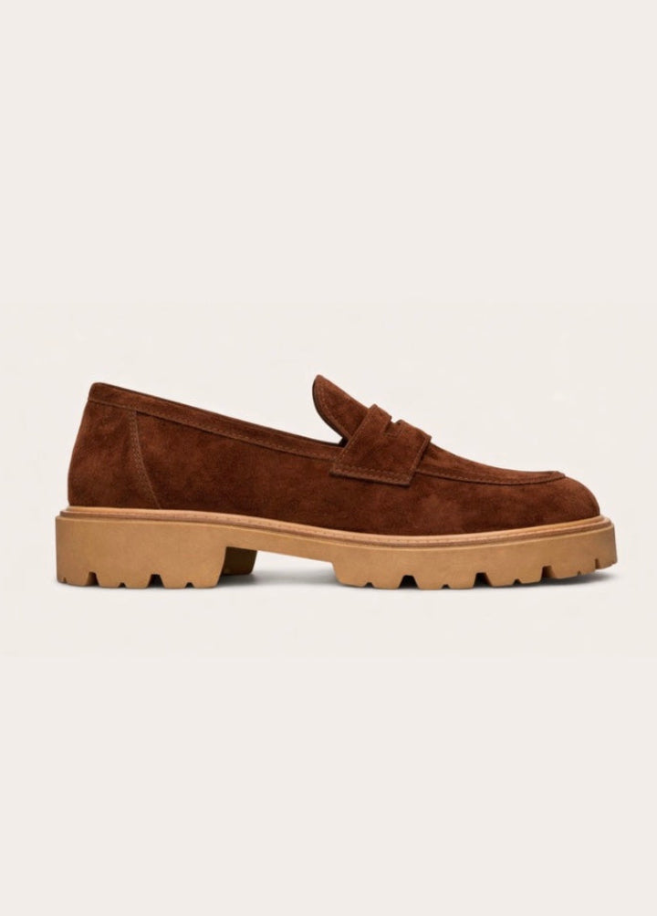 brown suede chunky loafer 