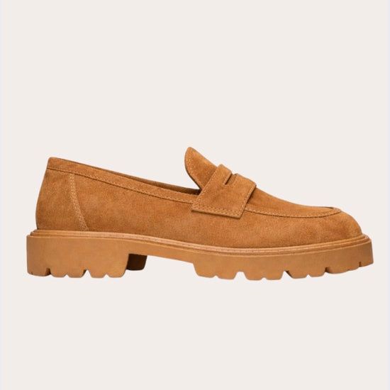 chunky tan suede loafer 