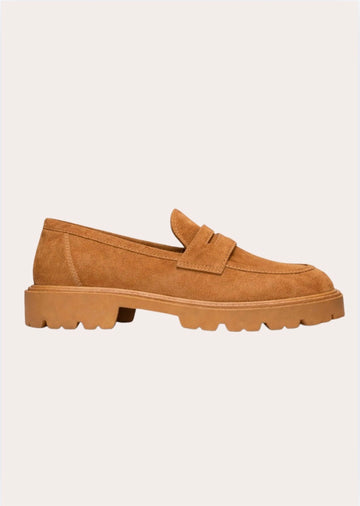 chunky tan suede loafer 