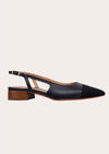 navy leather slingback with brown heel 
