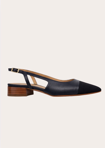 navy leather slingback with brown heel 