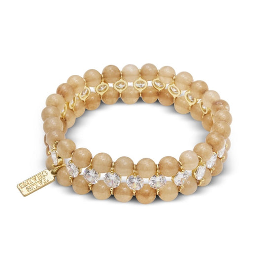 elasticated beaded bracelet with cz stones around the middle 