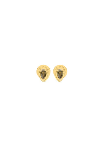 Pear drop gold plated stud earrings with olive stone