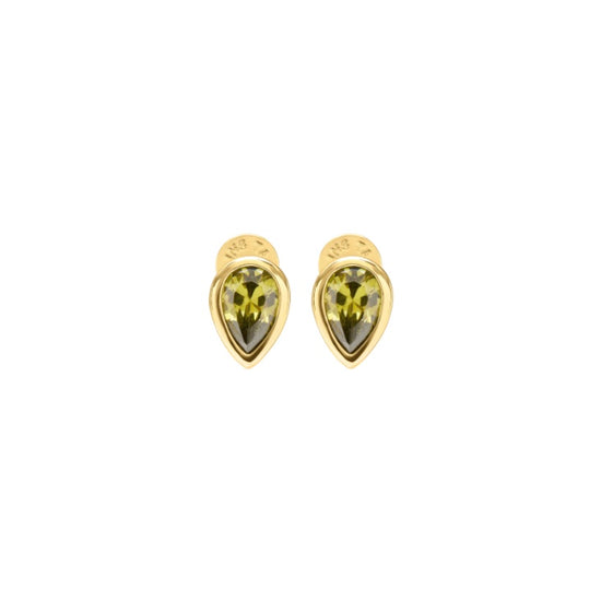 gold plated teardrop green stone earrings from Talis Chains