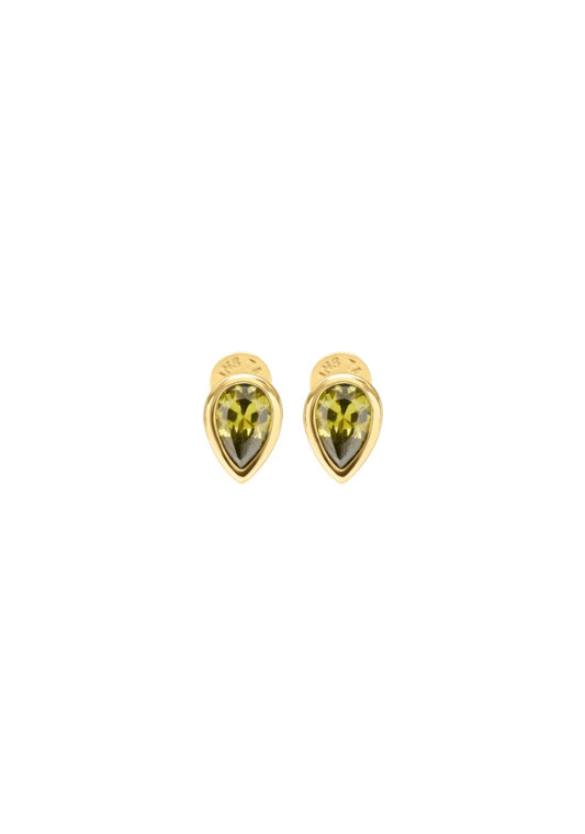 gold plated teardrop green stone earrings from Talis Chains