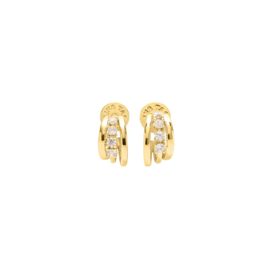gold small hoop earring with cz stones 