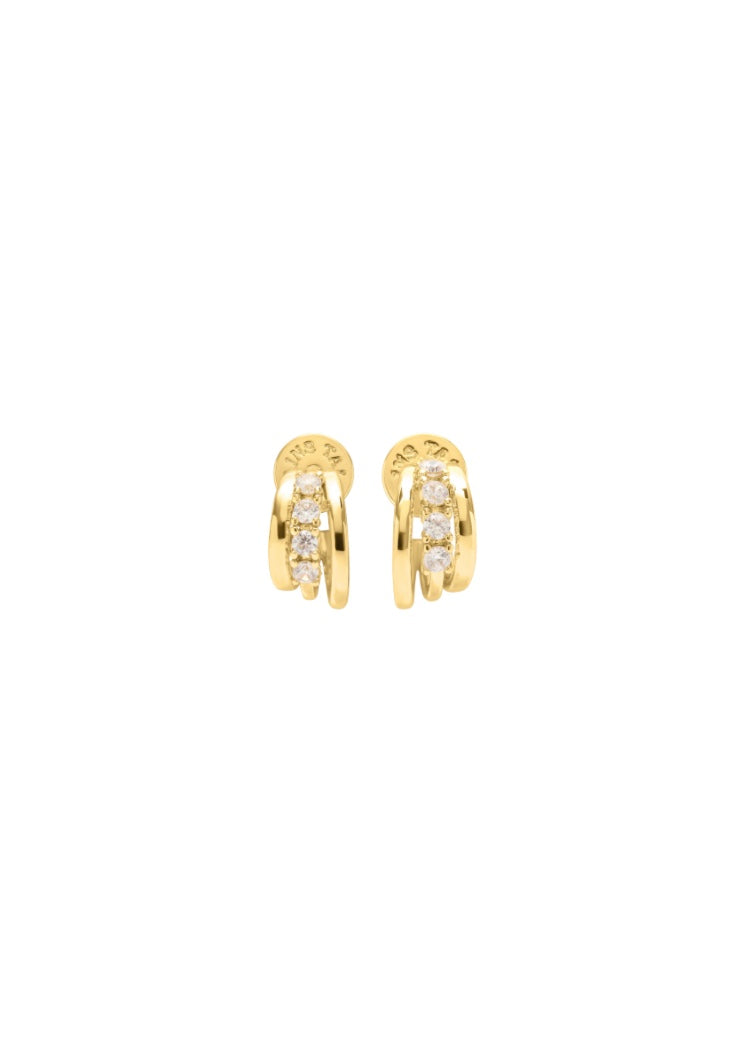 gold small hoop earring with cz stones 