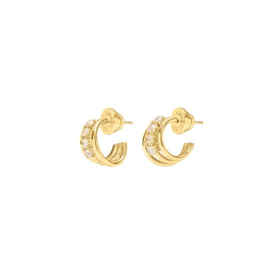 gold small hoop earring with cz stones 