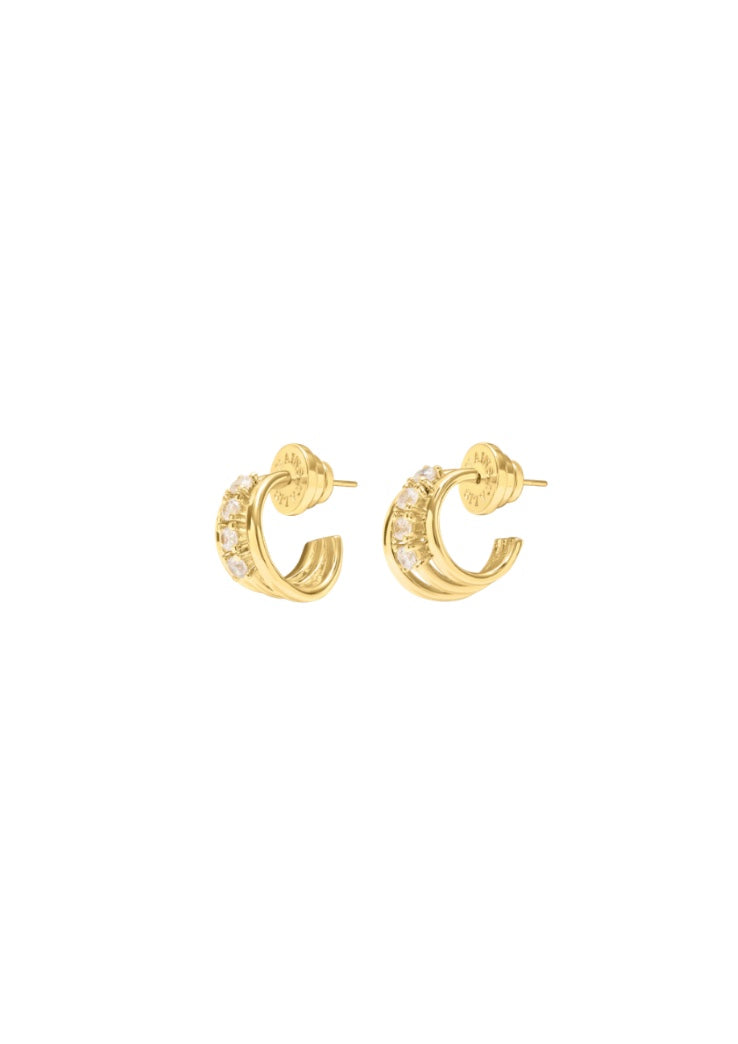gold small hoop earring with cz stones 