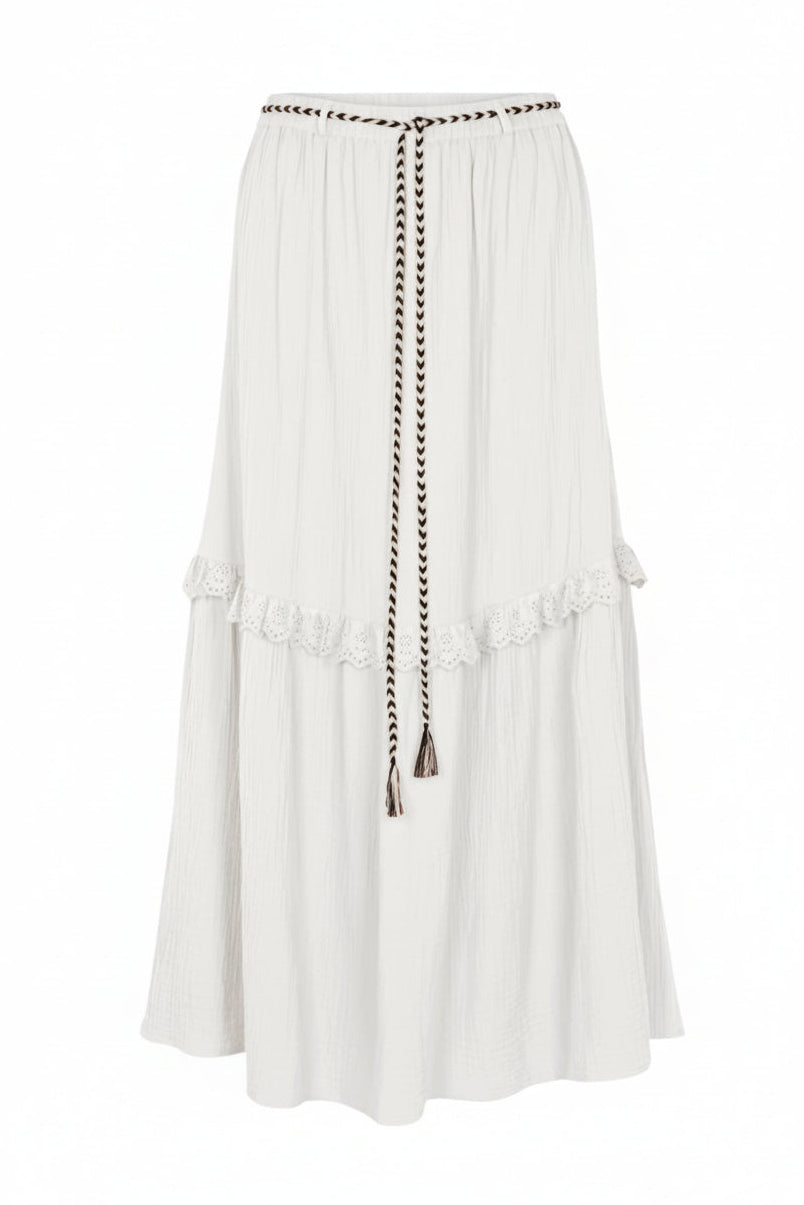 White skirt with a decorative belt on a white background