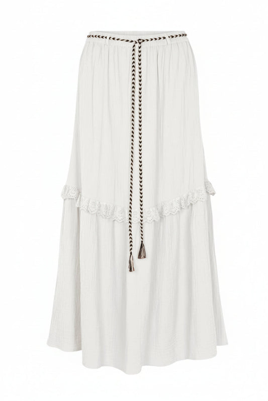 White skirt with a decorative belt on a white background