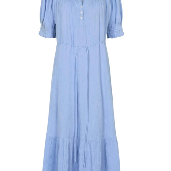 Light blue dress with short sleeves on a white background