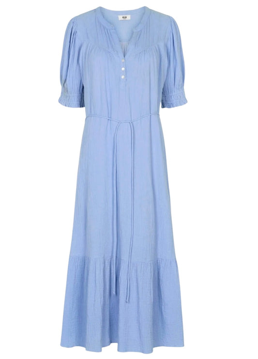 Light blue dress with short sleeves on a white background