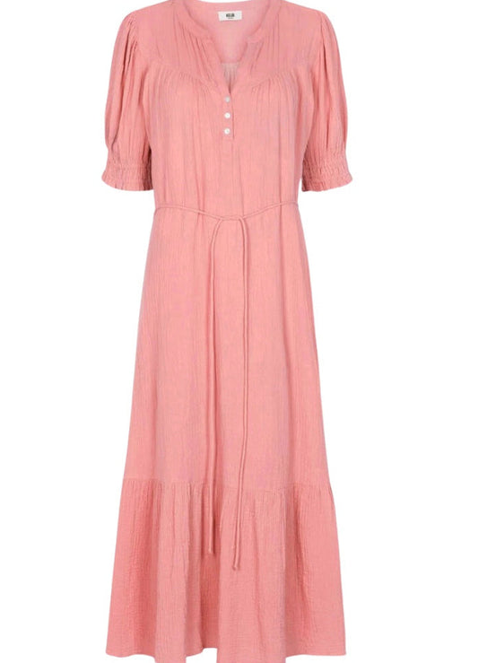 Pink dress with short sleeves on a white background