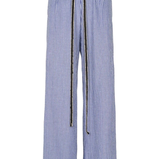 Pull on cotton trousers in blue and white stripe