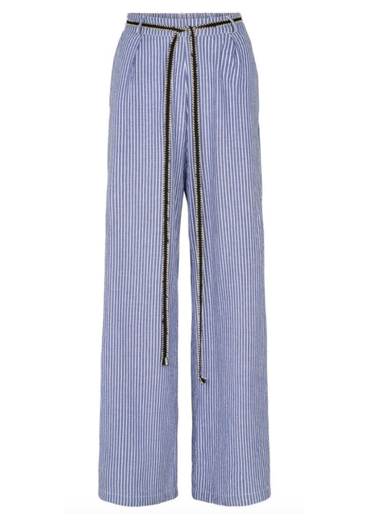 Pull on cotton trousers in blue and white stripe