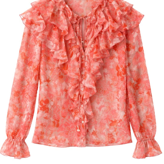 Floral print long sleeve shirt with ruffle details