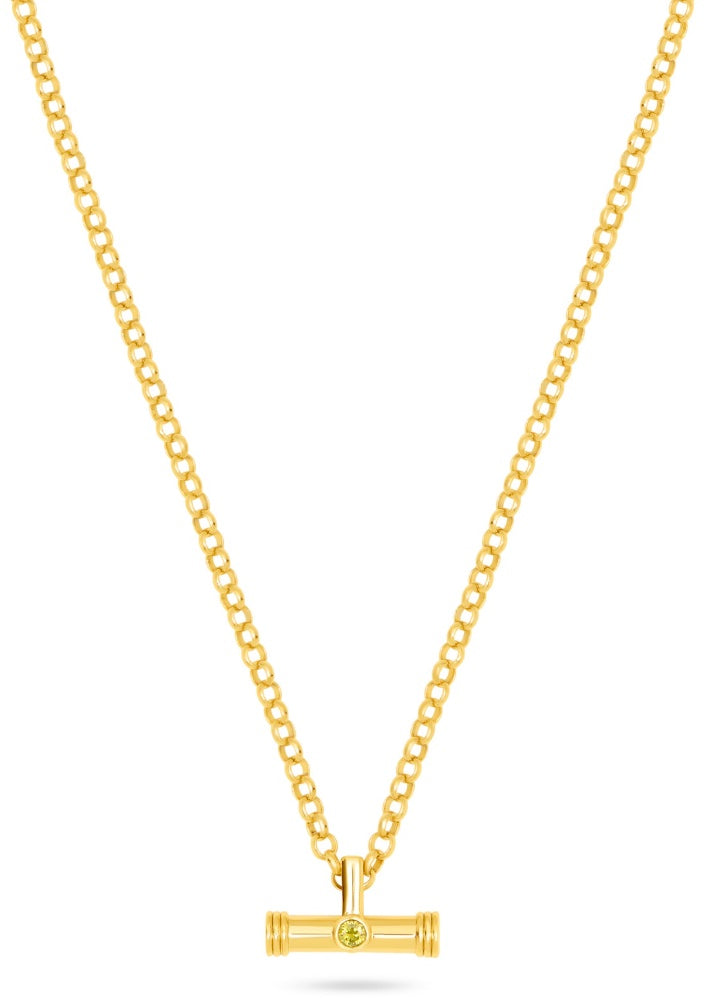 ball chain necklace with a t-bar pendant featuring olive cz  stone